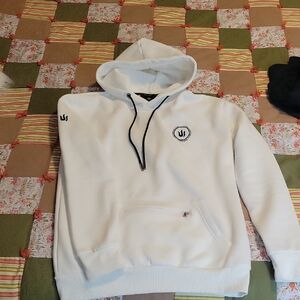 White Hoodie with Navy Drawstrings